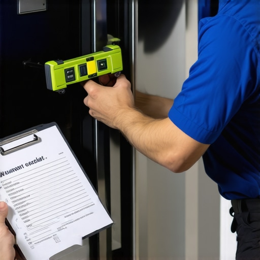 Professional technician leveling a refrigerator to maintain warranty compliance