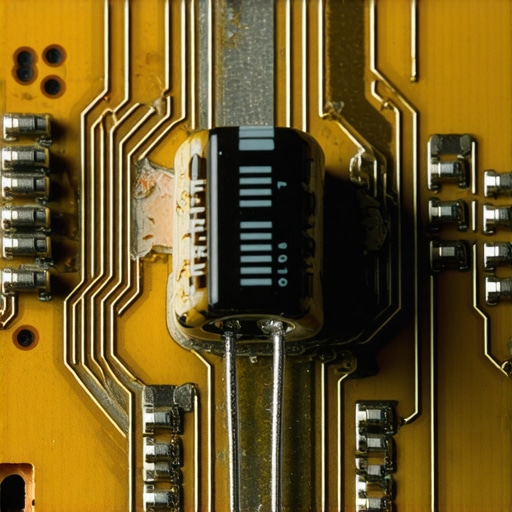 Close-up of a burnt capacitor on a modern appliance control board showing electrical damage.