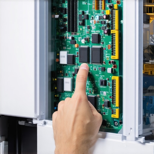 Professional technician inspecting the electronic components of a refrigerator to ensure proper repair.