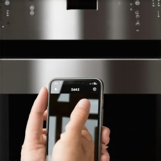 A homeowner photographing an appliance model plate to save for warranty and repair records.