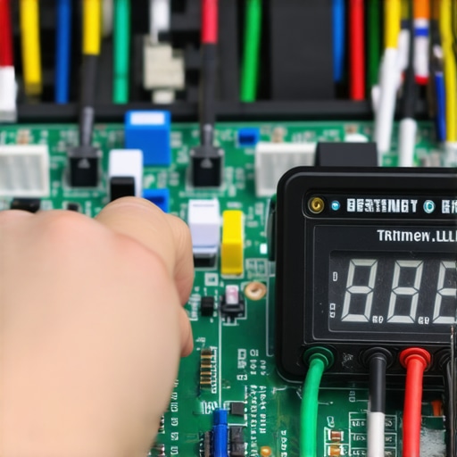 Close-up of a multimeter testing an appliance circuit board for a warranty claim.
