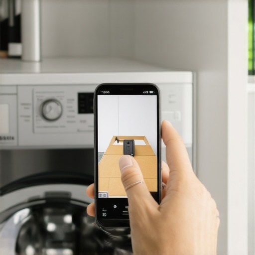 Homeowner taking a photo of a new appliance before installation to document its condition and shipping bolts.