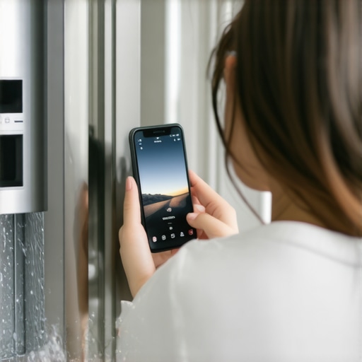A homeowner recording video evidence of a refrigerator leak for a warranty claim.