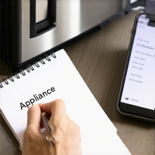 A homeowner recording maintenance tasks in a logbook to ensure warranty validity.