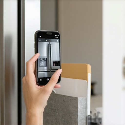 Close up of person photographing an appliance model and serial number plate for a service request.