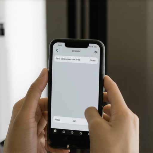 Hands holding a smartphone to photograph a refrigerator's identification tag for warranty documentation.