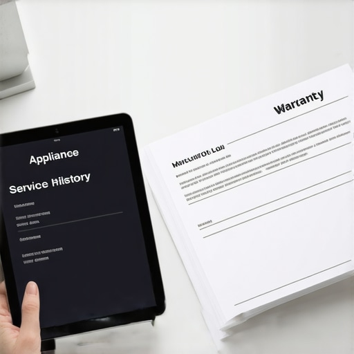 Essential Appliance Warranty Documentation A person organizing appliance service receipts and warranty documents on a kitchen counter.