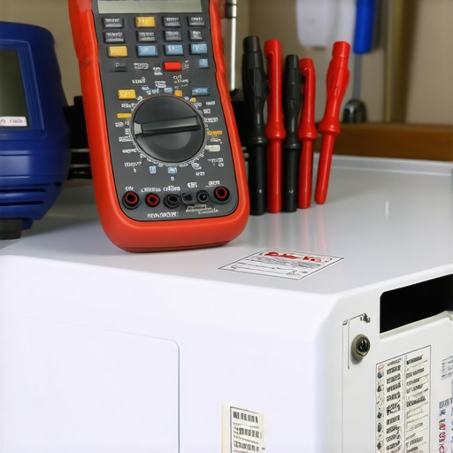 Digital multimeter and tools for dryer maintenance and repair.
