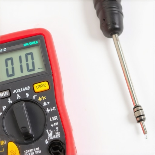 Professional digital multimeter and nut driver used for refrigerator evaporator fan maintenance.