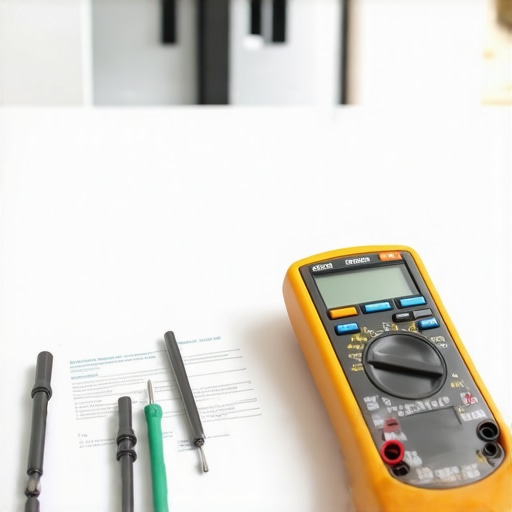 Digital multimeter and nut drivers on a kitchen counter for appliance repair