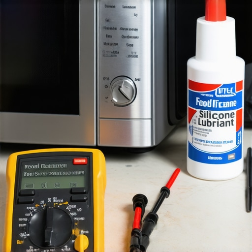 A digital multimeter and silicone lubricant used for microwave repair