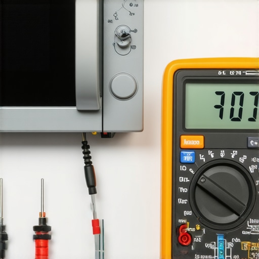 A digital multimeter and voltage tester being used to diagnose an appliance control board.