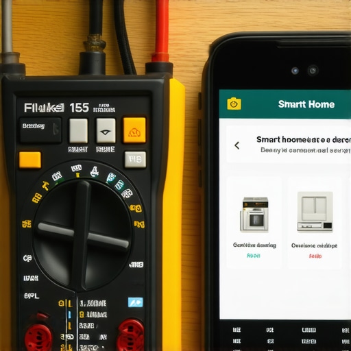 A multimeter and smartphone used for diagnosing smart appliance power issues and maintaining digital records.