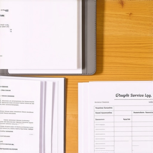 A folder containing service logs and warranty receipts for professional appliance repair preparation.