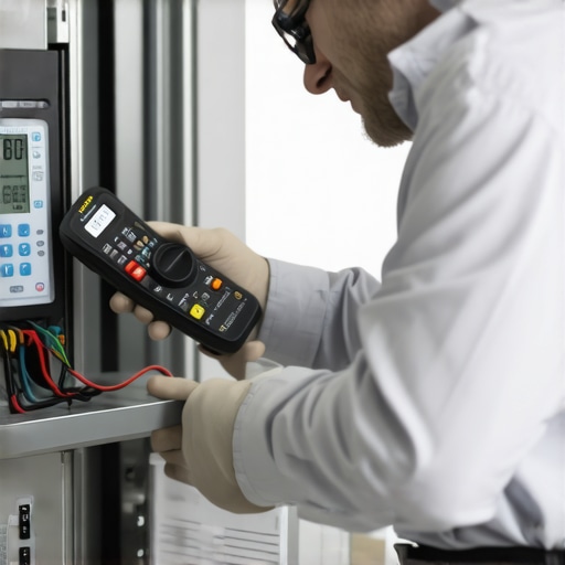 Technician testing a refrigerator control board with a multimeter to diagnose cooling issues.