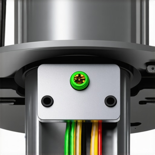 Close-up of garbage disposal electrical wiring and grounding screw installation.
