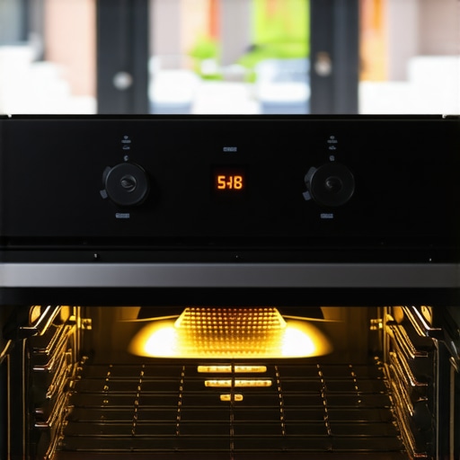 A new gas oven undergoing the initial burn-in process with proper ventilation.