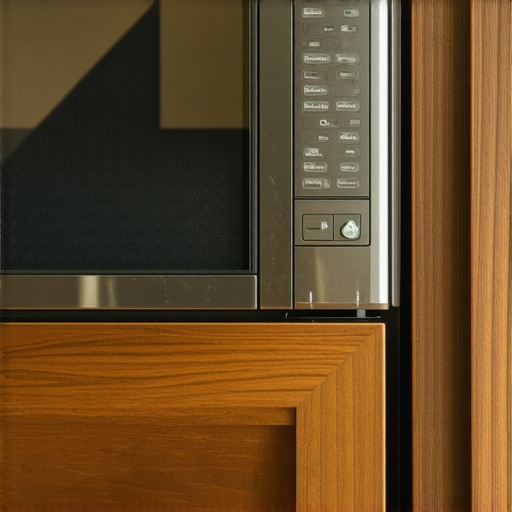 A microwave vent showing heat damage on custom wooden cabinetry.