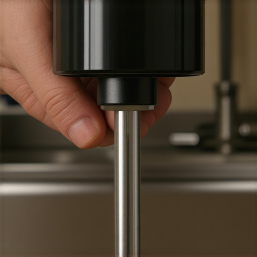 Manual hex wrench socket at the bottom of a garbage disposal unit for clearing jams.