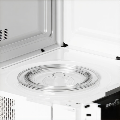 A close-up view of the microwave turntable assembly parts for troubleshooting scouring noises.