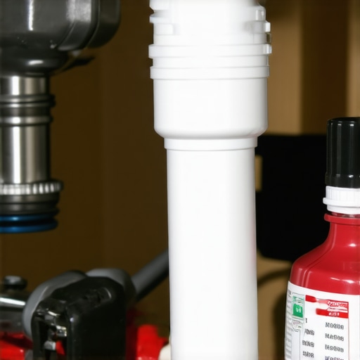 A homeowner installing an inline water filter to prevent hard water damage to a dishwasher.