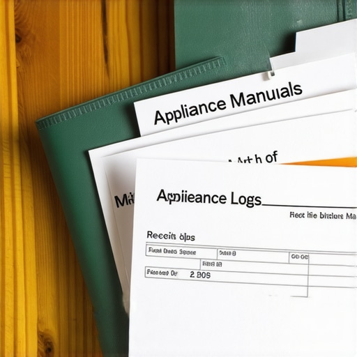 Organized appliance maintenance records and warranty documents.