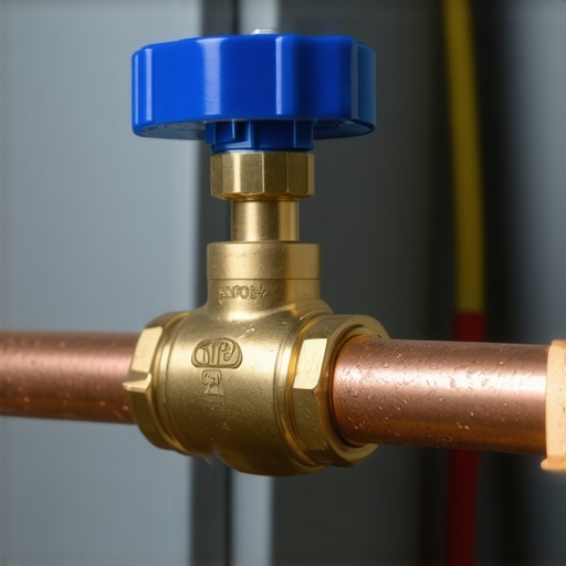 Close-up of a main water shut-off ball valve on copper piping