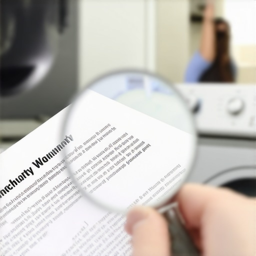 A magnifying glass highlighting complex terms in an appliance warranty contract.