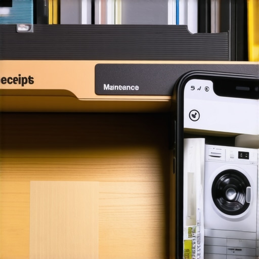 Homeowner organizing appliance repair receipts and installation records for warranty protection.