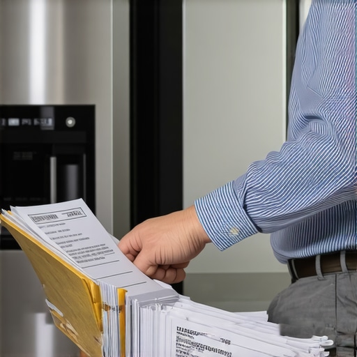 Homeowner filing appliance warranty and maintenance receipts