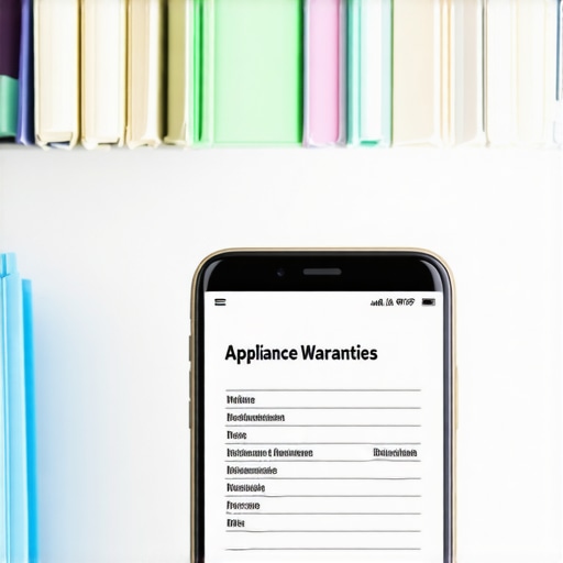 A folder of appliance warranty papers and a smartphone with a digital receipt.