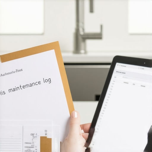 A person documenting appliance repairs with receipts and a digital log.