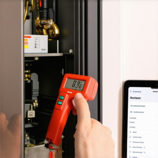 Homeowner using multimeter and infrared thermometer for appliance repair