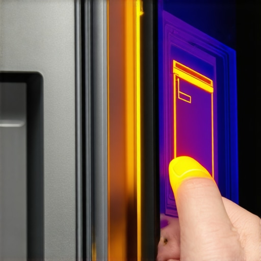 A person using a smartphone thermal camera to check for overheating parts on a kitchen appliance.