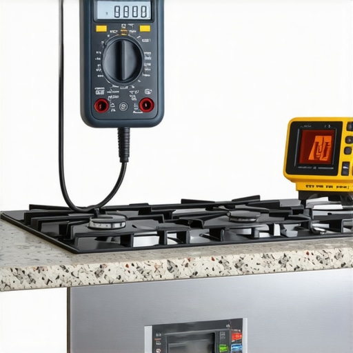 Professional Appliance Diagnostic Tools Multimeter and thermal camera being used for kitchen appliance maintenance and repair diagnostics.