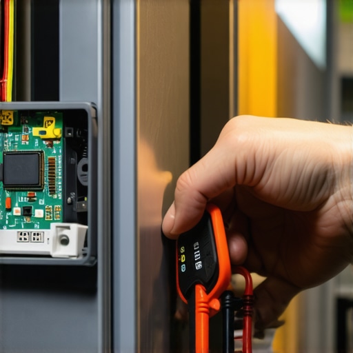 Technician using a multimeter on an appliance circuit board