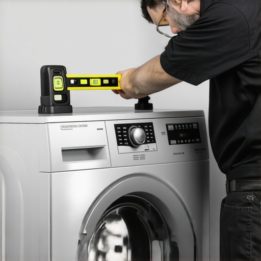 Technician checking the level of a new washing machine to protect warranty coverage