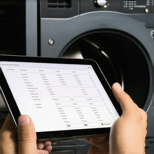 Technician documenting dryer repair for warranty compliance