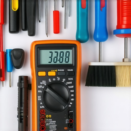 A Fluke multimeter and cleaning tools used for professional appliance maintenance and repair.