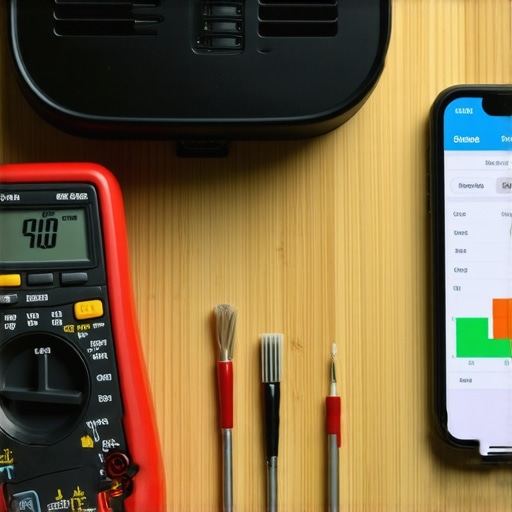 A collection of tools for DIY refrigerator repair and maintenance including a multimeter and coil brush.