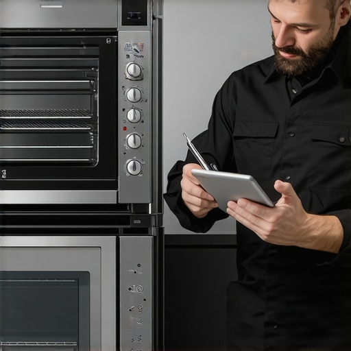 Technician documenting maintenance for a high-end toaster oven to protect warranty claims.