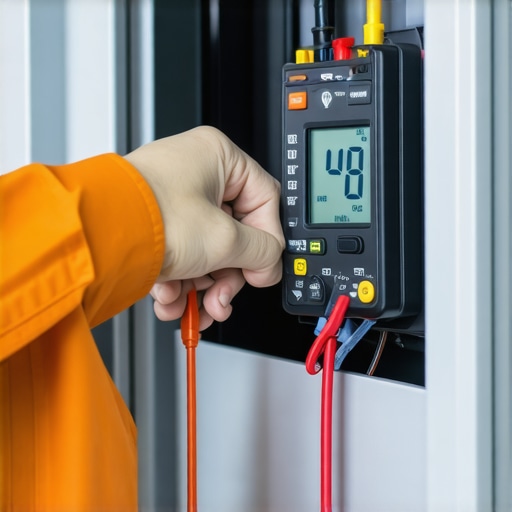 A technician using a multimeter to diagnose a smart refrigerator circuit board.