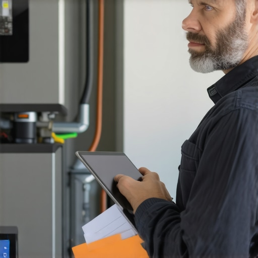 A technician checking appliance service logs to ensure warranty coverage.