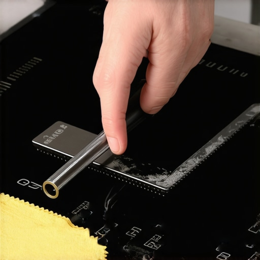 Cleaning an induction stove with a specialized scraper and microfiber cloth for long-term maintenance.