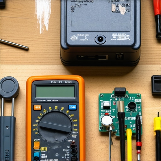 Close up of a digital multimeter testing resistance of an oven sensor for calibration.