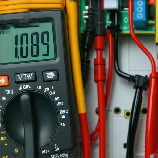 A technician using a digital multimeter to check a smart refrigerator control board.