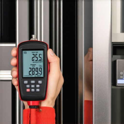 Professional Refrigeration Diagnostic Tools Close up of a digital manifold gauge being used to diagnose a refrigerator compressor issue.
