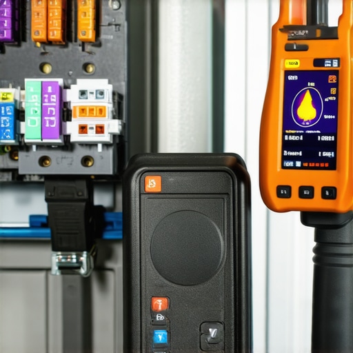 A digital multimeter and thermal camera checking an HVAC control board for electrical issues.