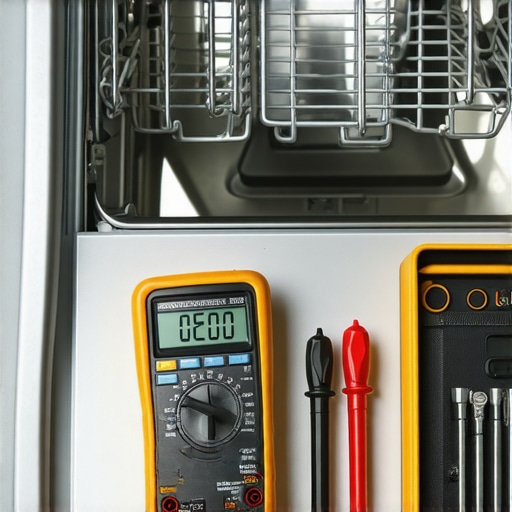 A digital multimeter and Torx screwdriver set used for maintaining dishwasher door latches.