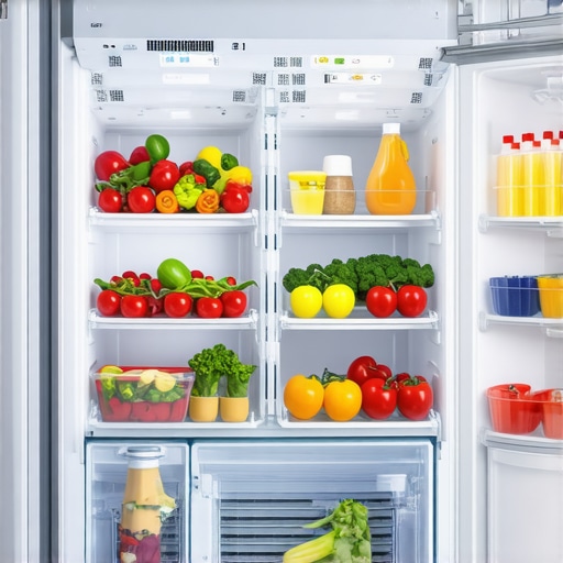 A well-organized refrigerator showing a 2-inch gap between food items and the rear air vents.